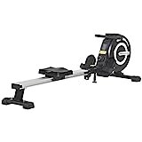 HOMCOM Vogatore Magnetico Pieghevole per Allenamento a Casa, Volano Regolabile su 8 Livelli e Monitor LCD, 185x58x57cm, Nero