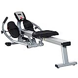 HOMCOM Vogatore a 12 Resistenze per Allenamento in Casa con Monitor Digitale e Struttura Scorrevole in Alluminio, Acciaio e ABS, 160x61x50cm, Grigio e Nero