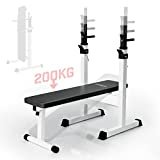 Physionics® Panca con Porta Bilanciere - Panca Pesi, Regolabile & Pieghevole, Carico Massimo 200 kg - Panca Piana, Inclinabile, da Palestra, per Sollevamento Pesi, Multifunzione, Fitness, Allenamento