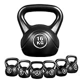 Yaheetech Kettlebell da 16KG per Sport Fitness Palestra in HDPE e Cemento con Maniglia Ergonomica Antiscivolo Attrezzo Sportivo da Costruzione Muscolare e Allenamento di Forza Nero