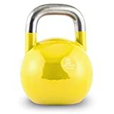 CAPITAL SPORTS Compket Competition - Kettelbell, Peso Sfera, Pesi Palla In Acciaio, Maniglia Liscia, Base Appiattita, Indicazione del Peso sulla Kettlebell, Giallo, 16 Kg