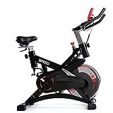 ISE Bicicletta Cyclette Indoor con Volano 13 KG & Resistenza Regolabile, Bici da Fitness Ergonomica con Sensore di Impulso, Porta Celullare, Ruote di Trasporto, Max.120KG, SY-7005-1