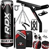 RDX - Sacco da boxe da allenamento, set di 17 pezzi con sacco resistente riempito da 1,5 m o 1,2 m, con staffa da parete in acciaio, in cuoio Maya, per kickboxing, MMA, Grappling, Muay Thai, Karate, Jiu Jitsu braziliano, per adulti, per fitness in casa e palestra, Unisex - Adulto, 13PBR-X1B-4FT, Nero , 121,9 cm