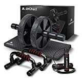 Amonax attrezzi palestra casa set (ruota addominali attrezzi, maniglie per flessioni, corda per saltare), sport kit ab roller fitness rotella rullo, workout ab wheel