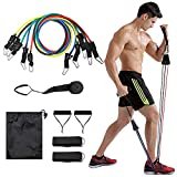ZoneYan Bande di Resistenza Set Allenamento, Set di Tubi di Resistenza, Kit di Fasce di Resistenza, Estensori per Pettorali 11 Pezzi, per Attrezzi da Fitness, Yoga, Pilates
